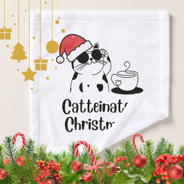 Catteinated Christmas Coffee and Cat Lover Holiday Badhandtuch Set (Von Creator hochgeladen)