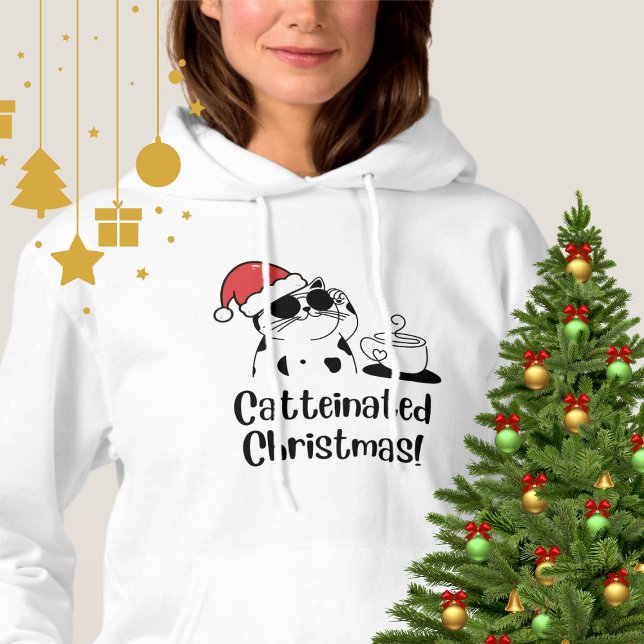 Catteinated Christmas Coffee and Cat Lover Holiday Hoodie (Von Creator hochgeladen)