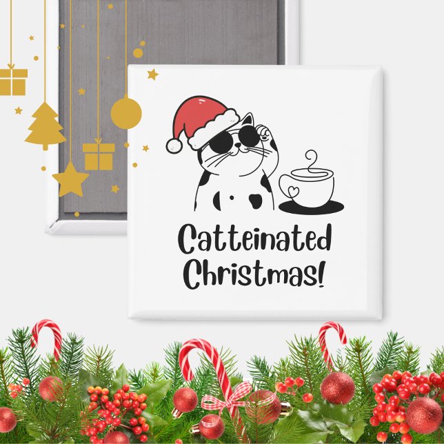 Catteinated Christmas Coffee and Cat Lover Holiday Magnet (Von Creator hochgeladen)