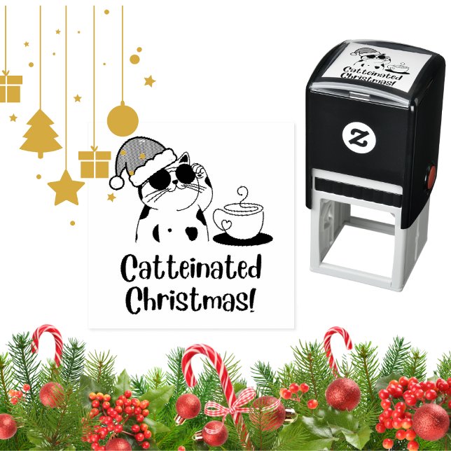 Catteinated Christmas Coffee and Cat Lover Holiday Permastempel (Von Creator hochgeladen)