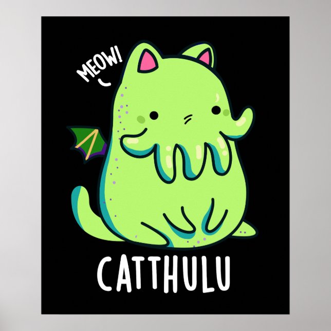 Catthulu Funny Cthulhu Cat Pun Dark BG Poster (Vorne)