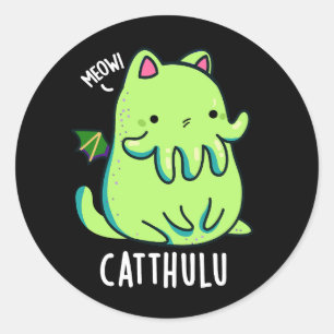 Catthulu Funny Cthulhu Cat Puns Dark BG Runder Aufkleber
