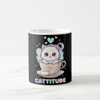 Cattitude Cute Kawaii Pastel White Kitten Kaffeetasse