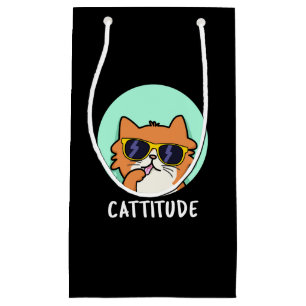 Cattitude Funny Cat Pun Dark BG Kleine Geschenktüte