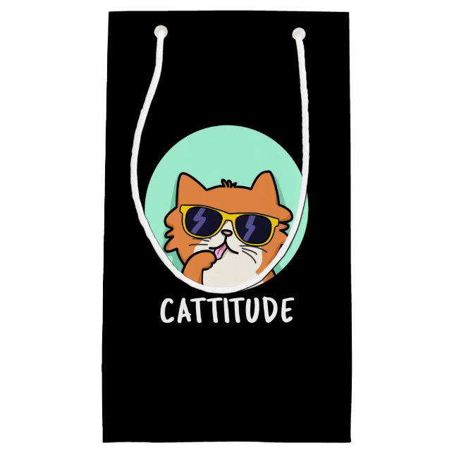 Cattitude Funny Cat Pun Dark BG Kleine Geschenktüte (Vorderseite)