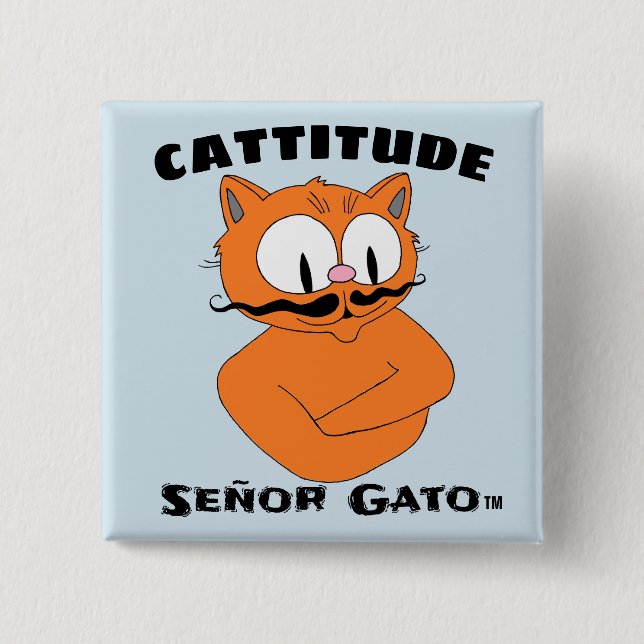 "CATTITUDE" Señor Gato Cartoon mustache cat Button (Vorderseite)