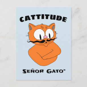 "CATTITUDE" Señor Gato Mustache Cat Postkarte