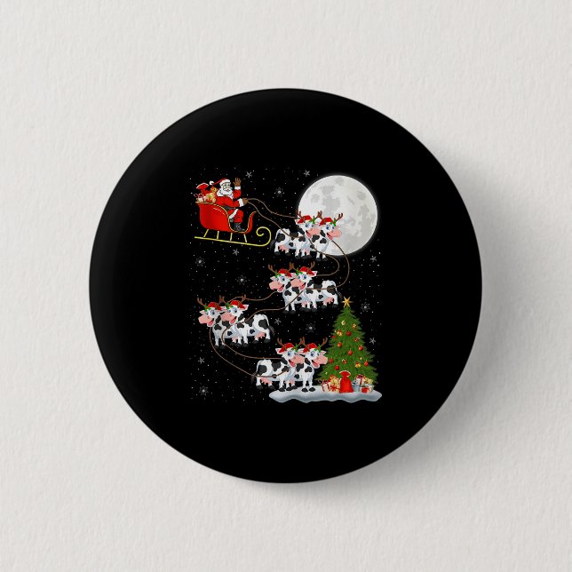 Cattle Cow Santa Sleigh Flying Funny Magical Chris Button (Vorderseite)