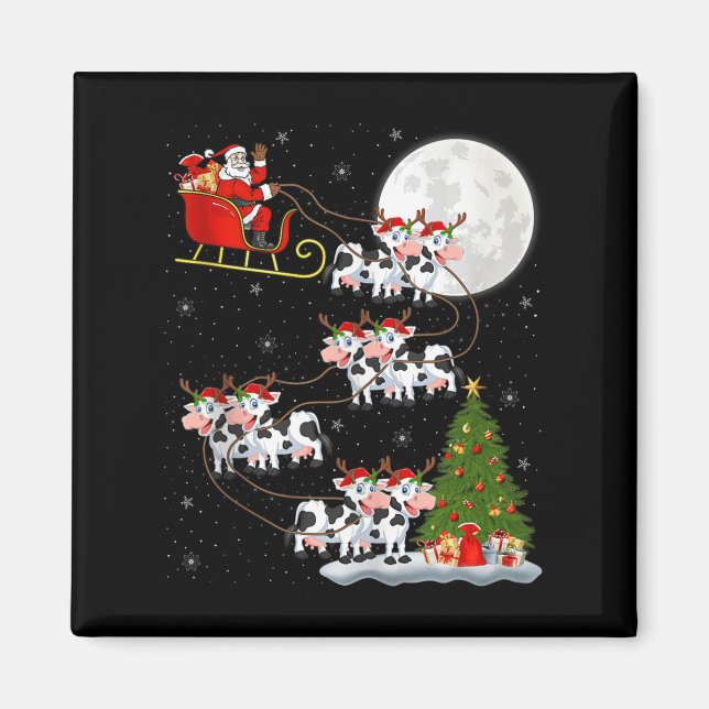 Cattle Cow Santa Sleigh Flying Funny Magical Chris Magnet (Vorne)