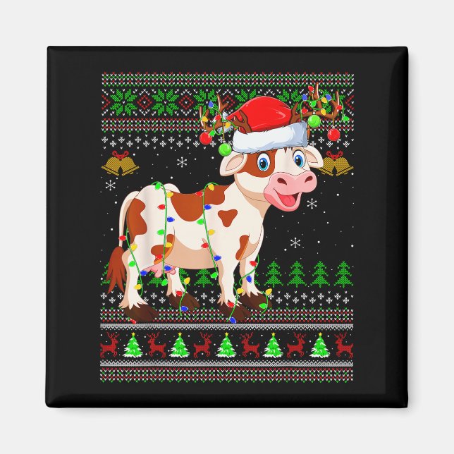 Cattle Cow Ugly Christmas Sweaters Holiday Santa C Magnet (Vorne)