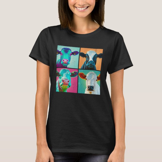 Cattle Pop Illustration Colorful Animal Women Men T-Shirt (Vorderseite)