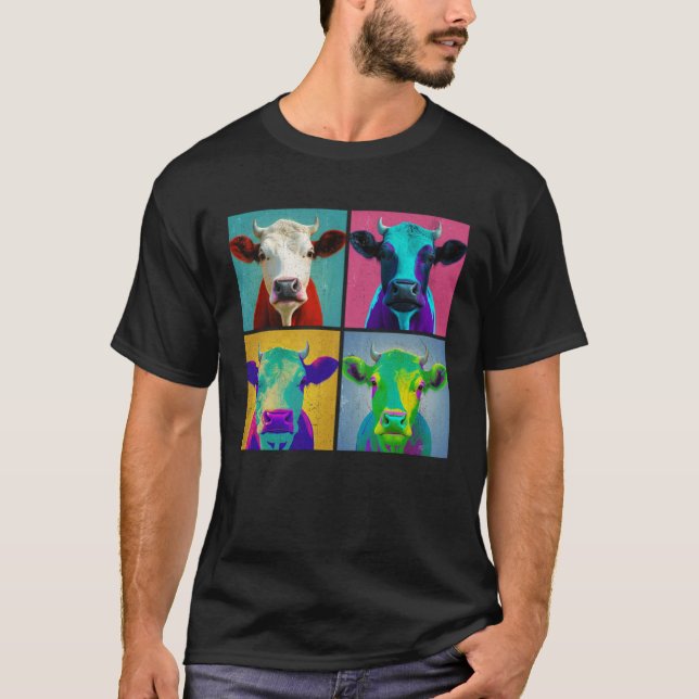 Cattle Pop Illustration Colorful Animal Women Men  T-Shirt (Vorderseite)