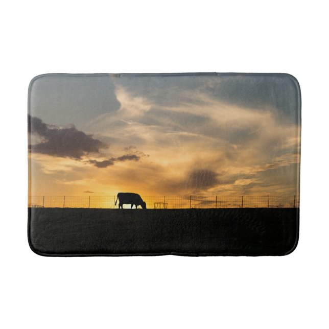 Cattle Sunset Silhouette Badematte (Vorderseite)