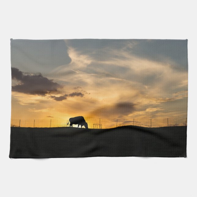 Cattle Sunset Silhouette Küchentuch (Horizontal)
