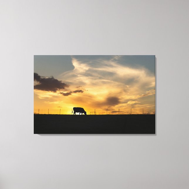 Cattle Sunset Silhouette Leinwanddruck (Vorderseite)