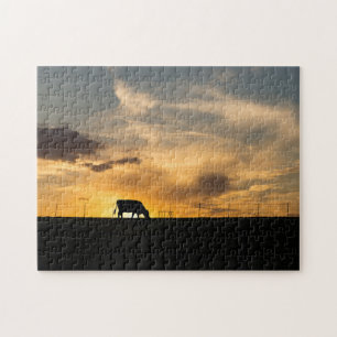 Cattle Sunset Silhouette Puzzle
