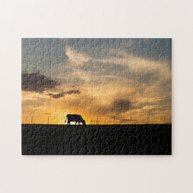Cattle Sunset Silhouette Puzzle (Horizontal)