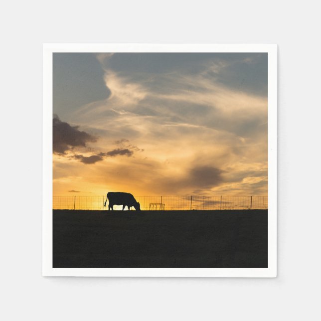 Cattle Sunset Silhouette Serviette (Vorderseite)
