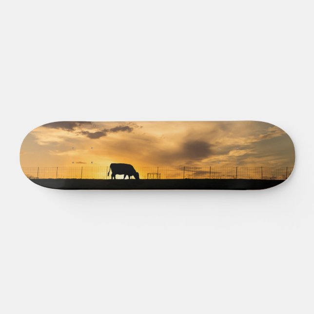 Cattle Sunset Silhouette Skateboard (Horizontal)