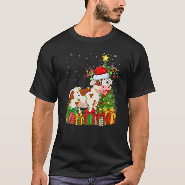 Cattle  Xmas Holiday Santa Cattle Christmas Tree T-Shirt (Vorderseite)