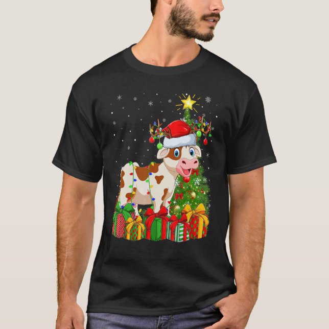 Cattle   Xmas Holiday Santa Cattle Christmas Tree T-Shirt (Vorderseite)