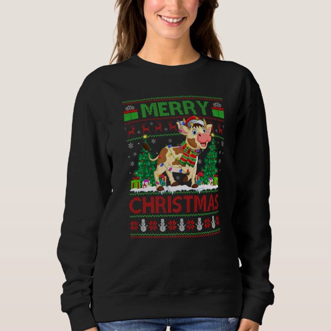 Cattle  Xmas Tree Lights Ugly Santa Cattle Christm Sweatshirt (Vorderseite)
