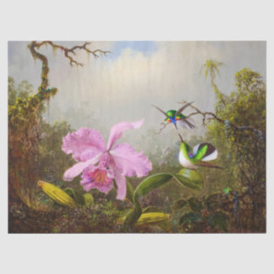 Cattleya Orchid mit zwei brasilianischen Hummingbi Seidenpapier