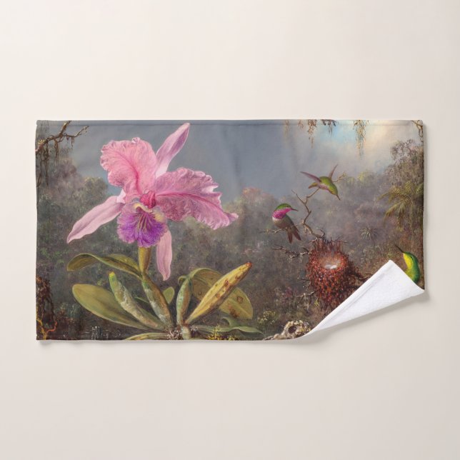 Cattleya Orchid und Three Hummingbirds by Heade Handtuch (Handtuch)