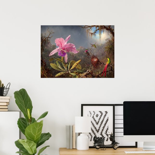 Cattleya Orchid und Three Hummingbirds by Heade Poster (Heimbüro)