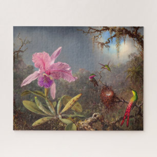 Cattleya Orchid und Three Hummingbirds by Heade Puzzle