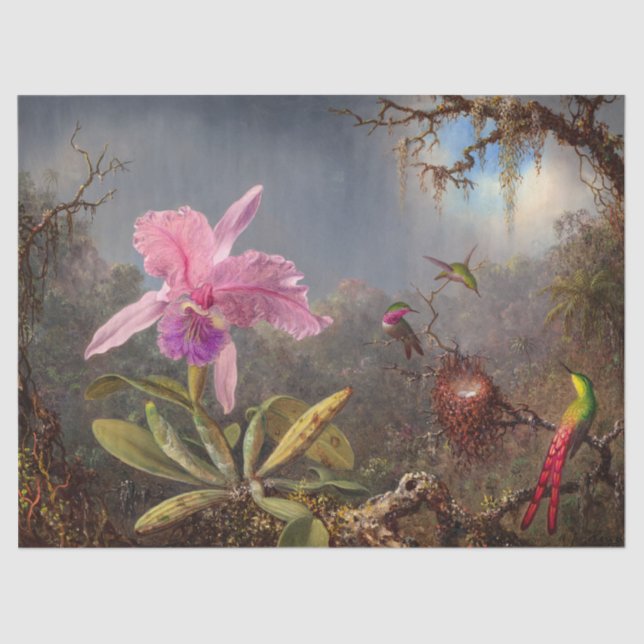 Cattleya Orchid und Three Hummingbirds by Heade Seidenpapier (Vorderseite)