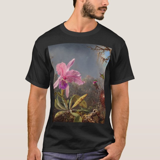 Cattleya Orchid und Three Hummingbirds by Heade T-Shirt (Vorderseite)