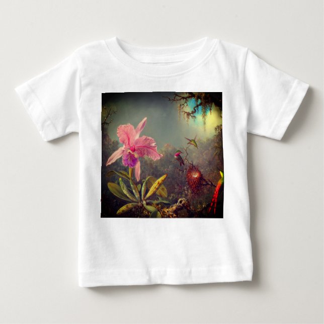 Cattleya Orchid und Three Hummingbirds Heade Baby T-shirt (Vorderseite)