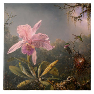 Cattleya Orchid und Three Hummingbirds (Heade) Fliese
