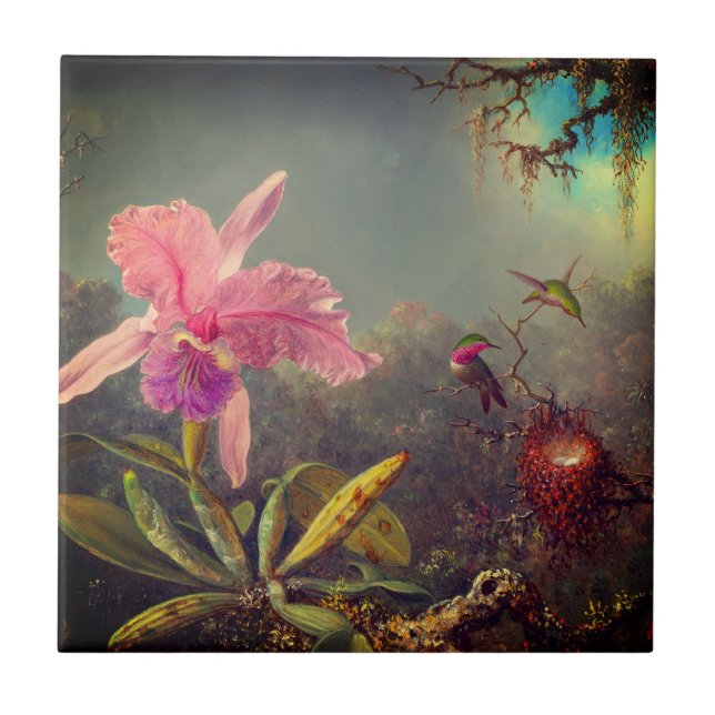 Cattleya Orchid und Three Hummingbirds Heade Fliese (Vorderseite)