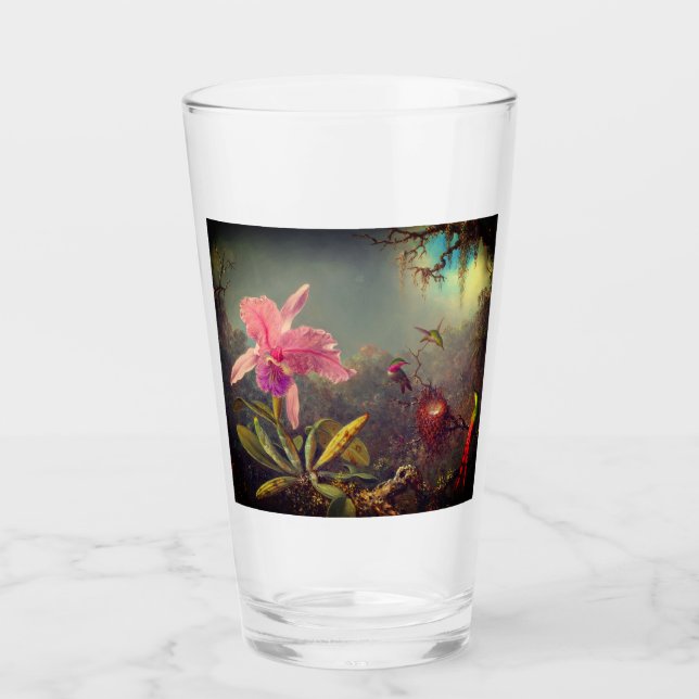Cattleya Orchid und Three Hummingbirds Heade Glas (Vorderseite)