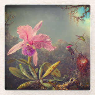Cattleya Orchid und Three Hummingbirds Heade Glasuntersetzer