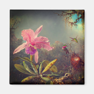 Cattleya Orchid und Three Hummingbirds Heade Magnet