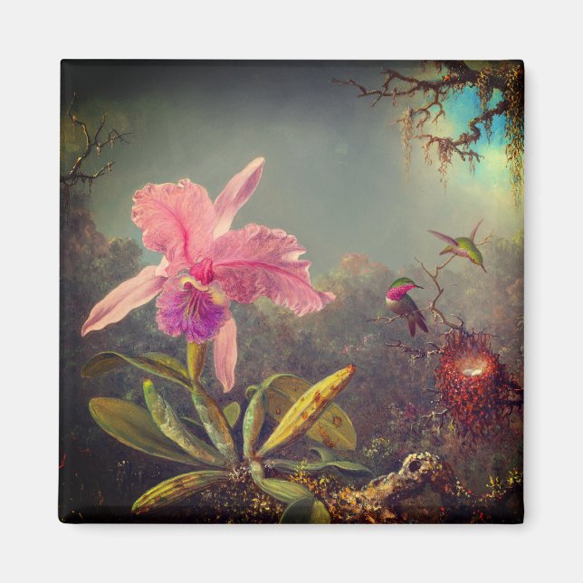 Cattleya Orchid und Three Hummingbirds Heade Magnet (Vorne)