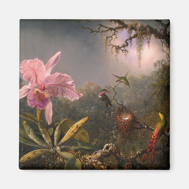 Cattleya Orchid und Three Hummingbirds (Heade) Magnet (Vorne)