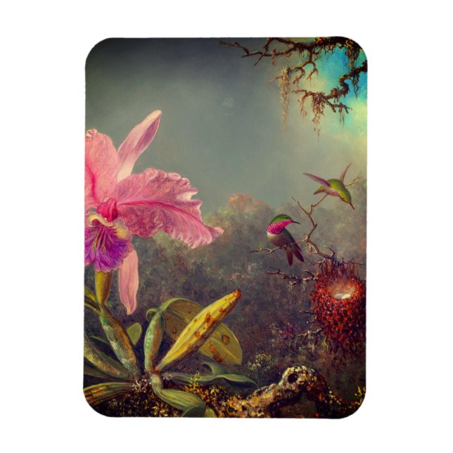 Cattleya Orchid und Three Hummingbirds Heade Magnet (Vertikal)