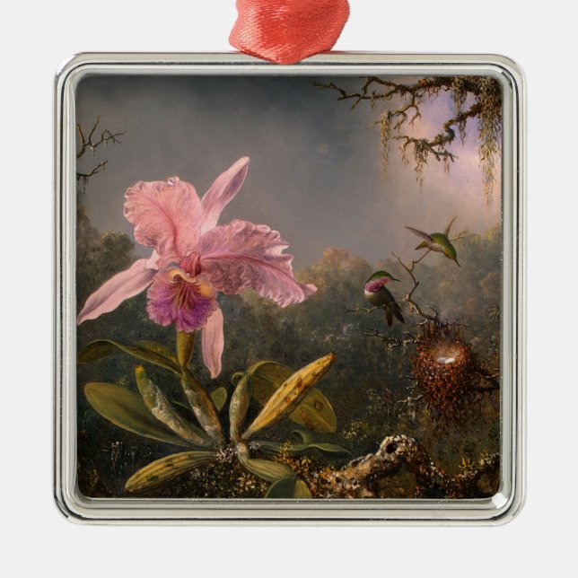 Cattleya Orchid und Three Hummingbirds (Heade) Ornament Aus Metall (Vorne)