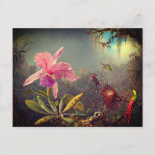 Cattleya Orchid und Three Hummingbirds Heade Postkarte