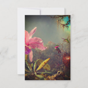 Cattleya Orchid und Three Hummingbirds Heade RSVP Karte