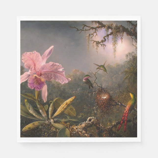 Cattleya Orchid und Three Hummingbirds (Heade) Serviette (Vorderseite)