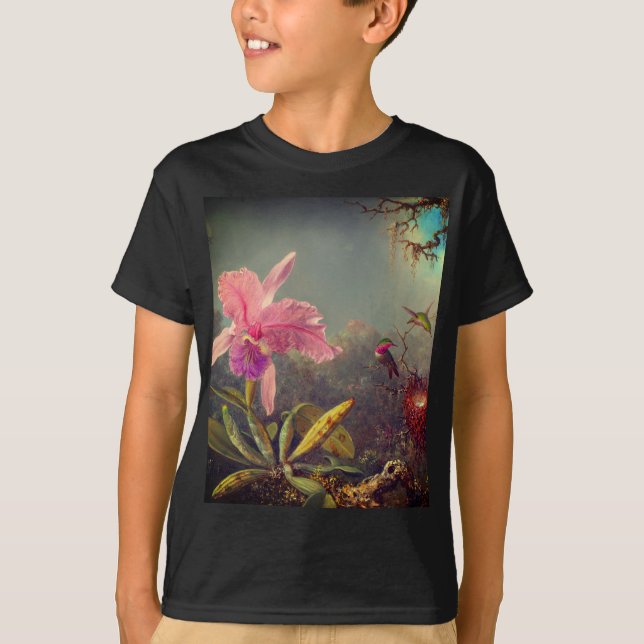Cattleya Orchid und Three Hummingbirds Heade T-Shirt (Vorderseite)