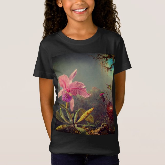 Cattleya Orchid und Three Hummingbirds Heade T-Shirt (Vorderseite)