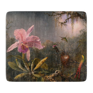 Cattleya-Orchidee und drei Kolibris (Heade) Schneidebrett