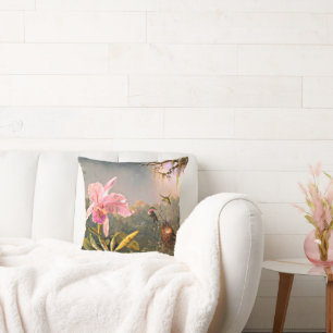 Cattleya-Orchidee und drei Kolibris Kissen