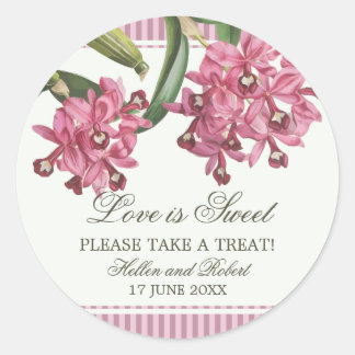 Cattleya Pink Orchid Gastgeschenk Hochzeit Runder Aufkleber